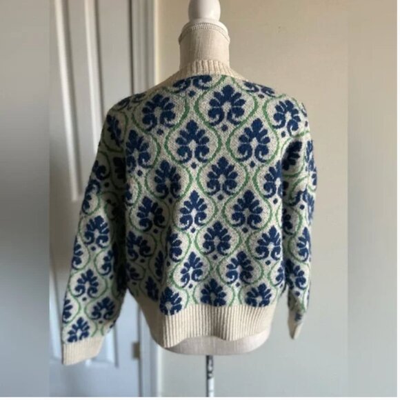 Anthropologie Maeve Floral Pop Graphic Intarsia Cardigan Sweater size M - Picture 6 of 10